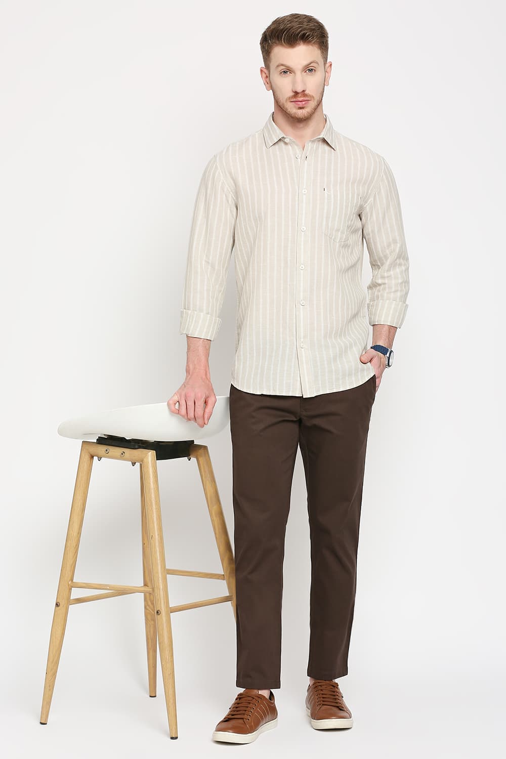 Slim Fit Cotton Linen Stripe Shirt