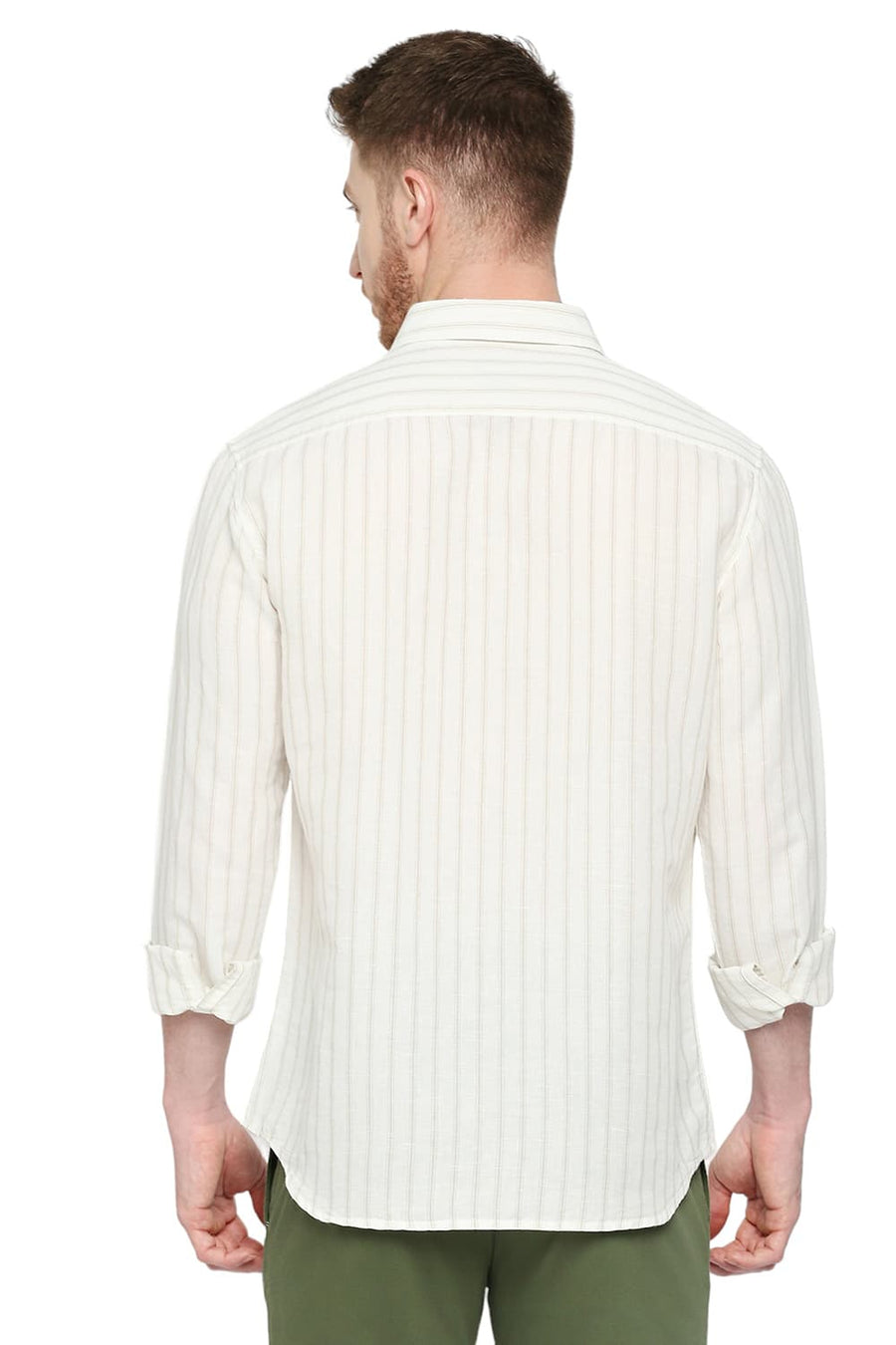 BASICS SLIM FIT STAR WHITE COTTON LINEN STRIPE SHIRT