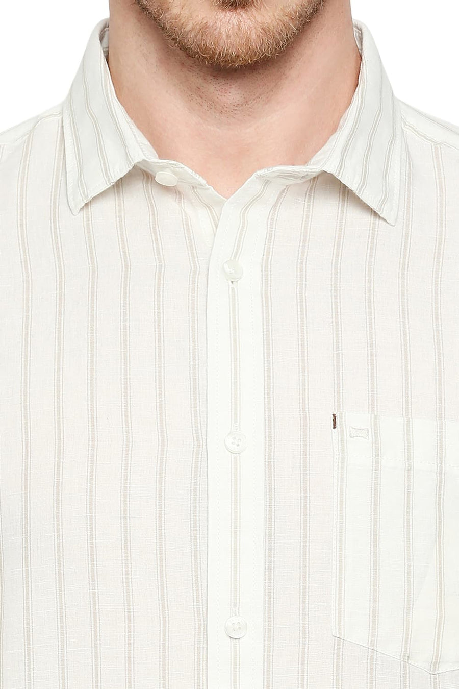 BASICS SLIM FIT STAR WHITE COTTON LINEN STRIPE SHIRT