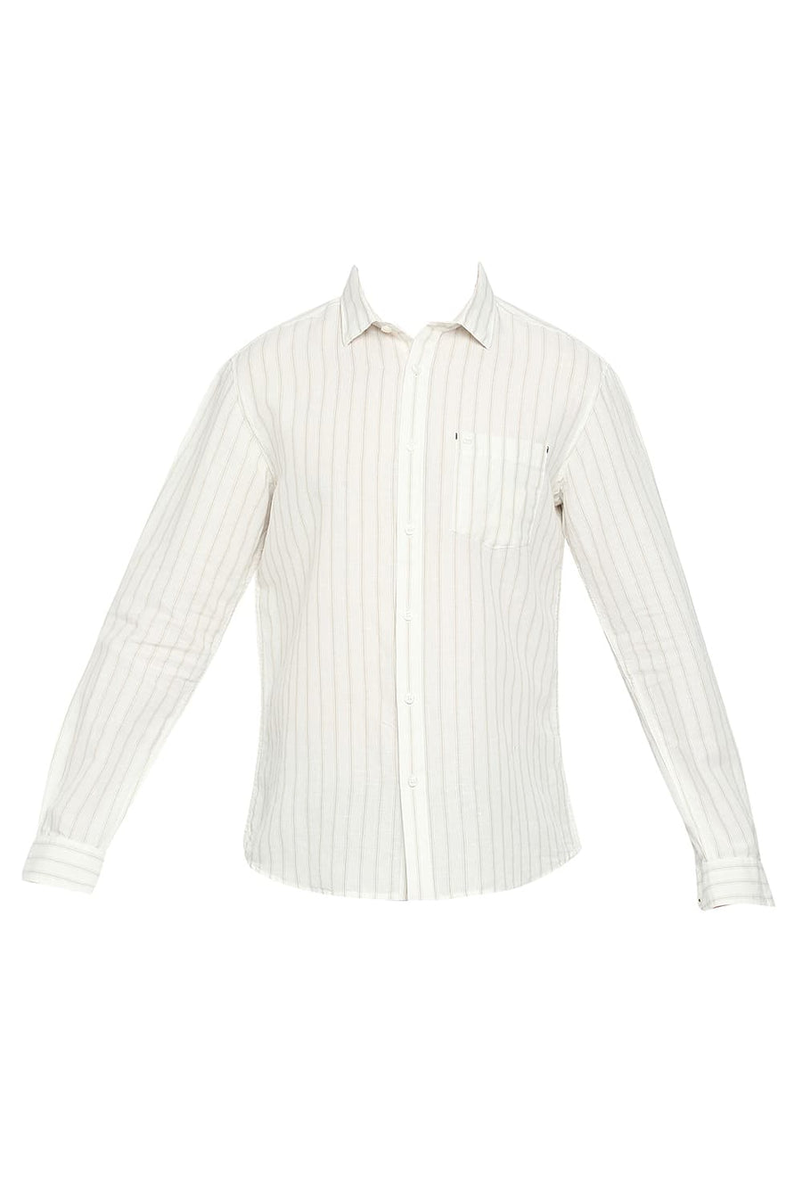 BASICS SLIM FIT STAR WHITE COTTON LINEN STRIPE SHIRT