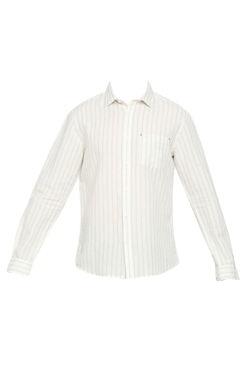 BASICS SLIM FIT COTTON LINEN STRIPE SHIRT