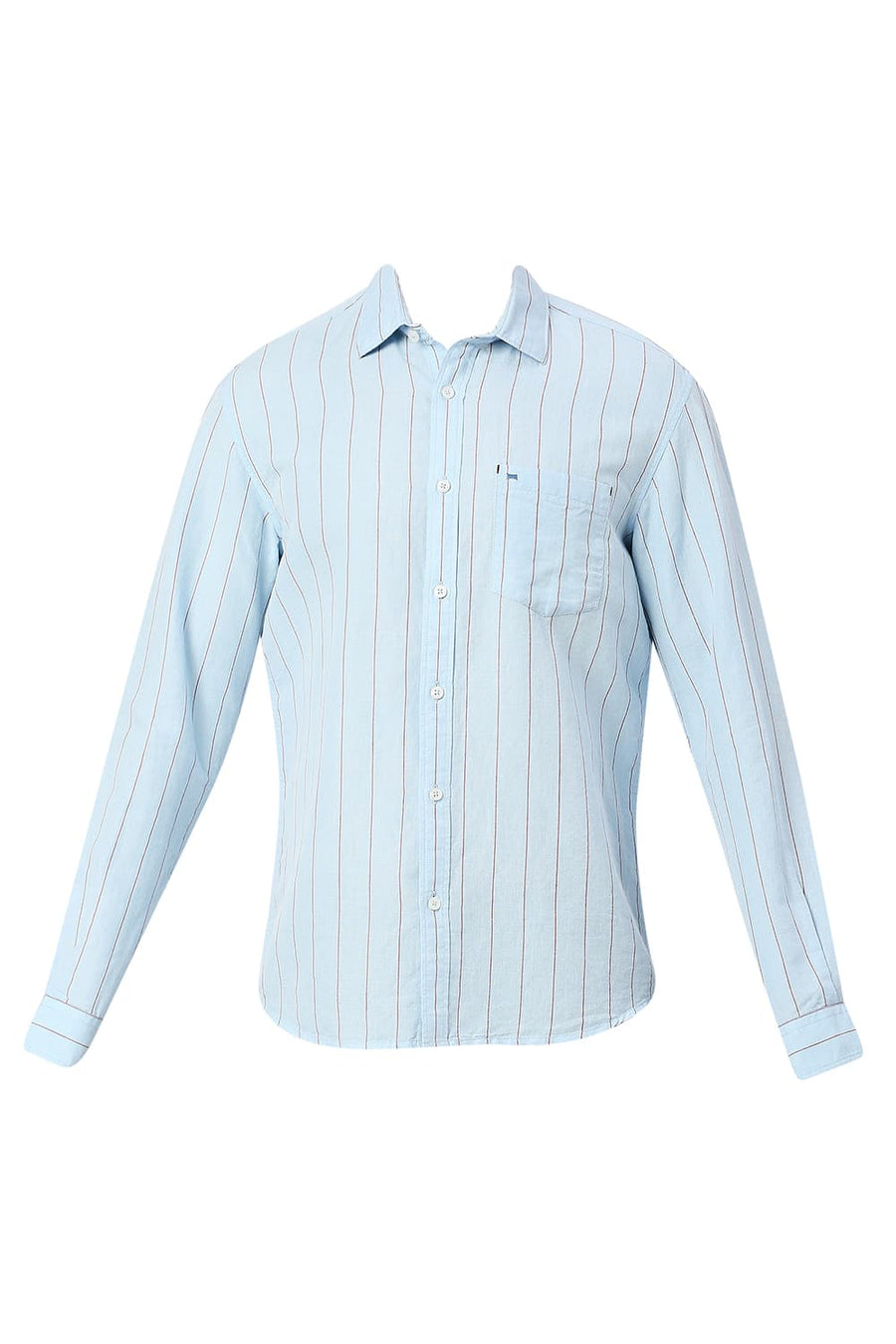 BASICS SLIM FIT POWDER BLUE COTTON LINEN STRIPE SHIRT