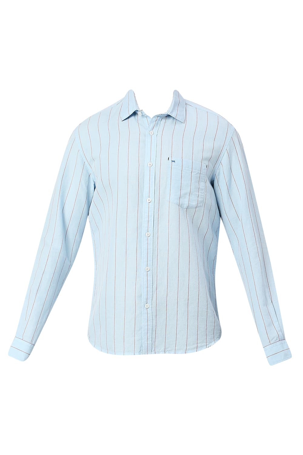 BASICS SLIM FIT COTTON LINEN STRIPE SHIRT