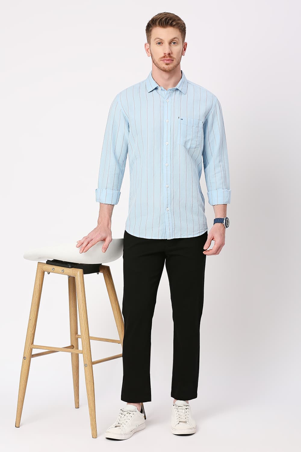 Slim Fit Cotton Linen Stripe Shirt