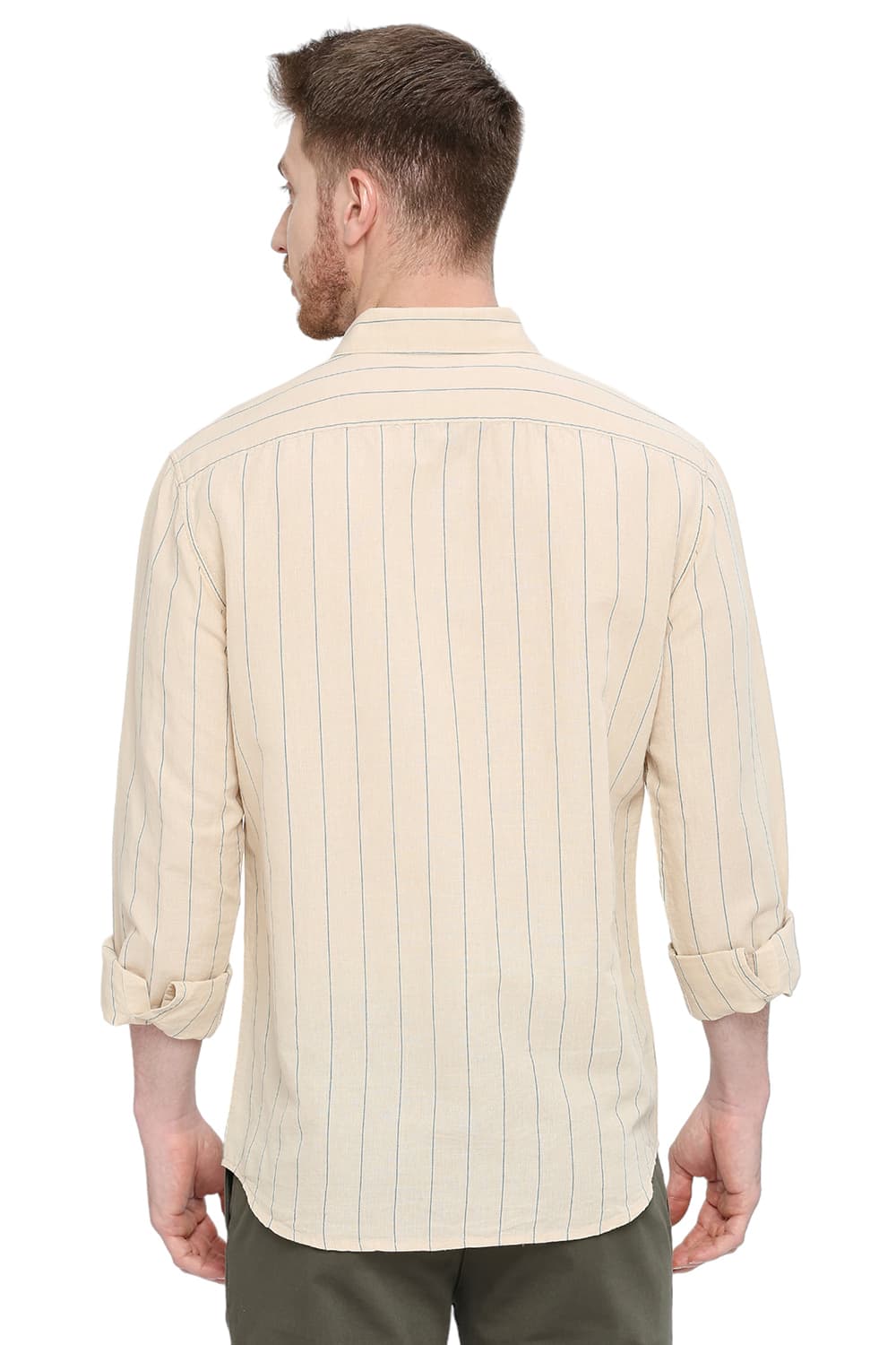 BASICS SLIM FIT COTTON LINEN STRIPE SHIRT