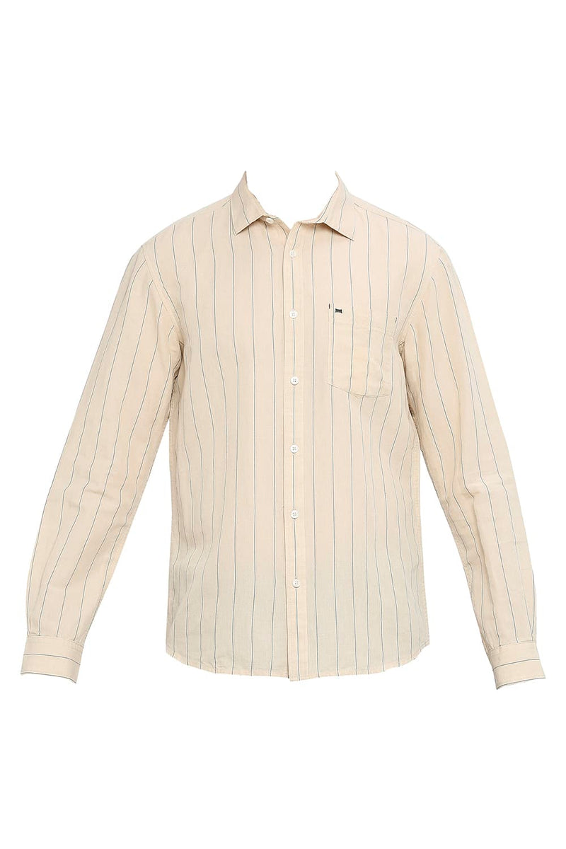 BASICS SLIM FIT COTTON LINEN STRIPE SHIRT