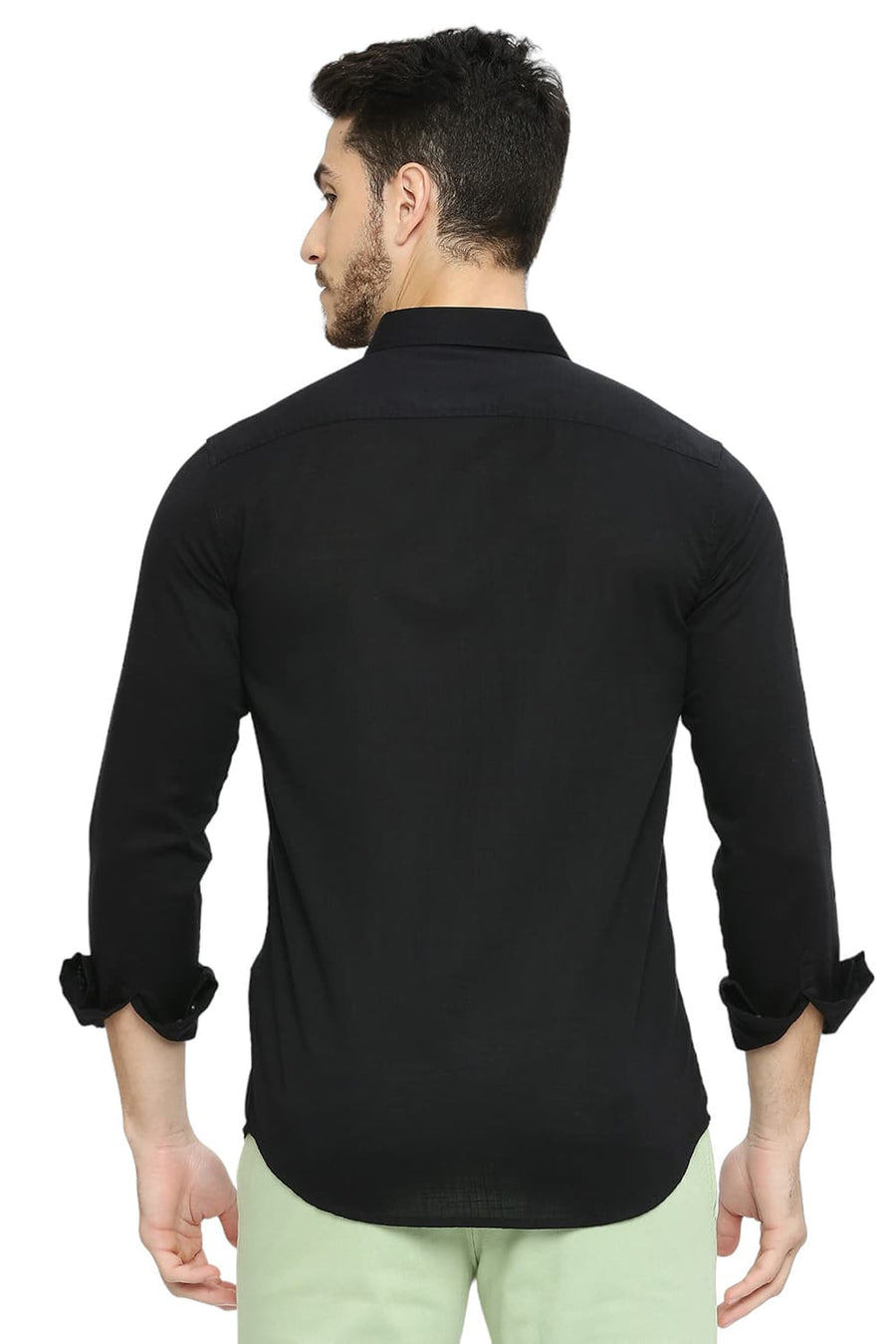 BASICS SLIM FIT SPACE BLACK COTTON SLUB TWILL SHIRT