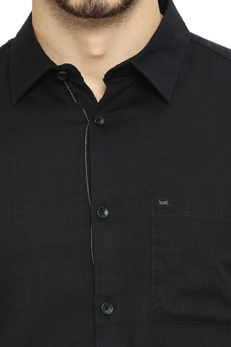 BASICS SLIM FIT SPACE BLACK COTTON SLUB TWILL SHIRT