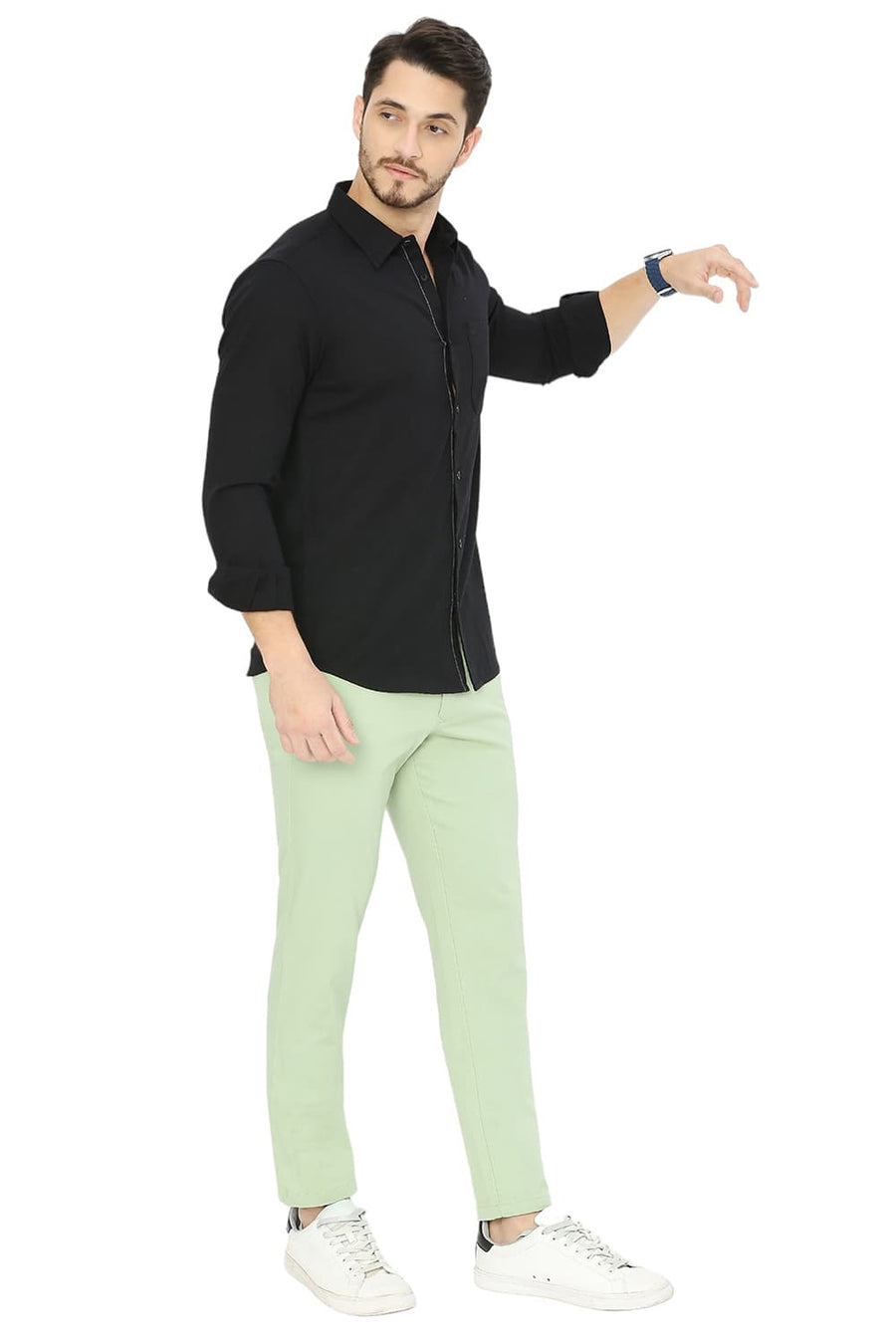 BASICS SLIM FIT SPACE BLACK COTTON SLUB TWILL SHIRT