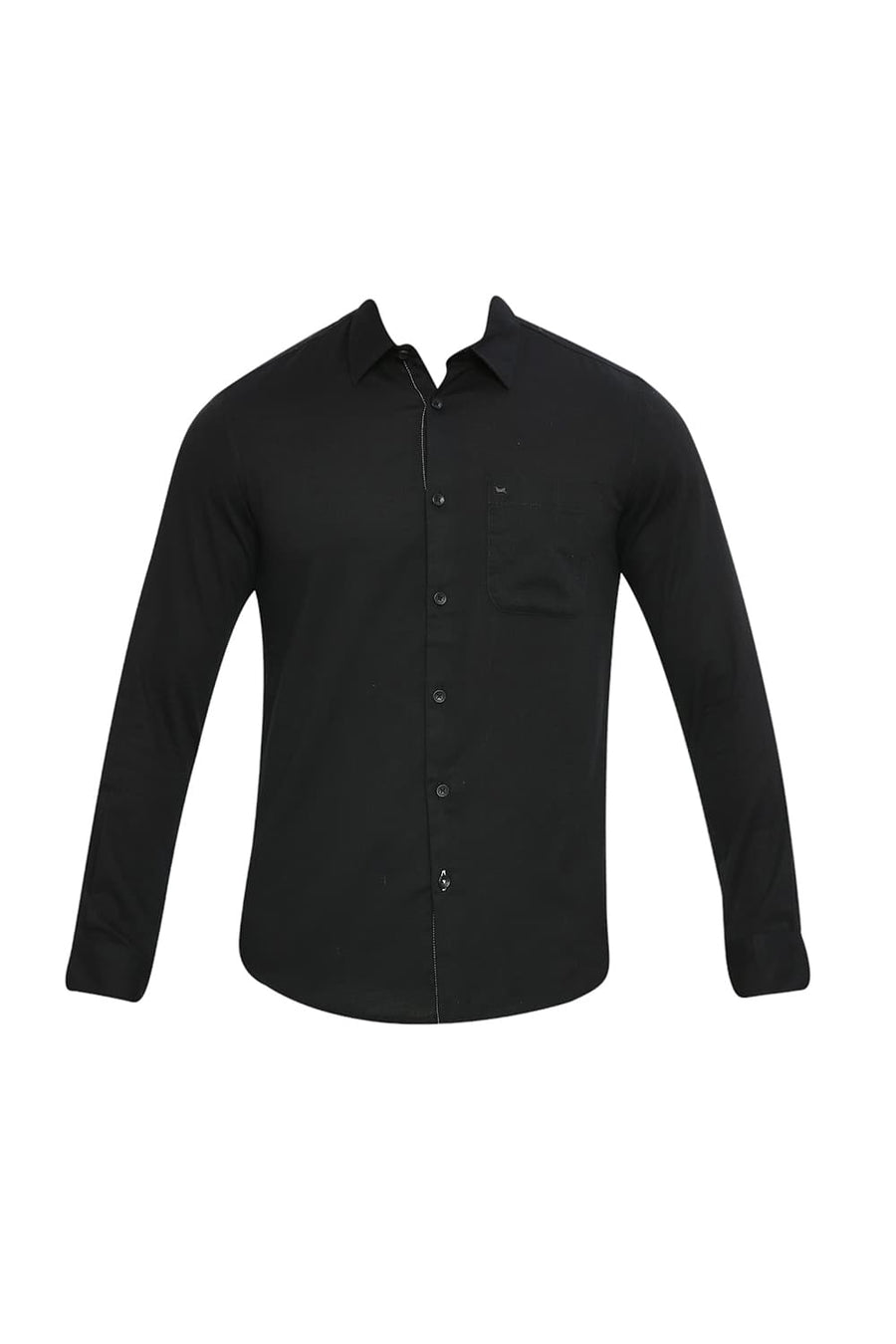 BASICS SLIM FIT SPACE BLACK COTTON SLUB TWILL SHIRT
