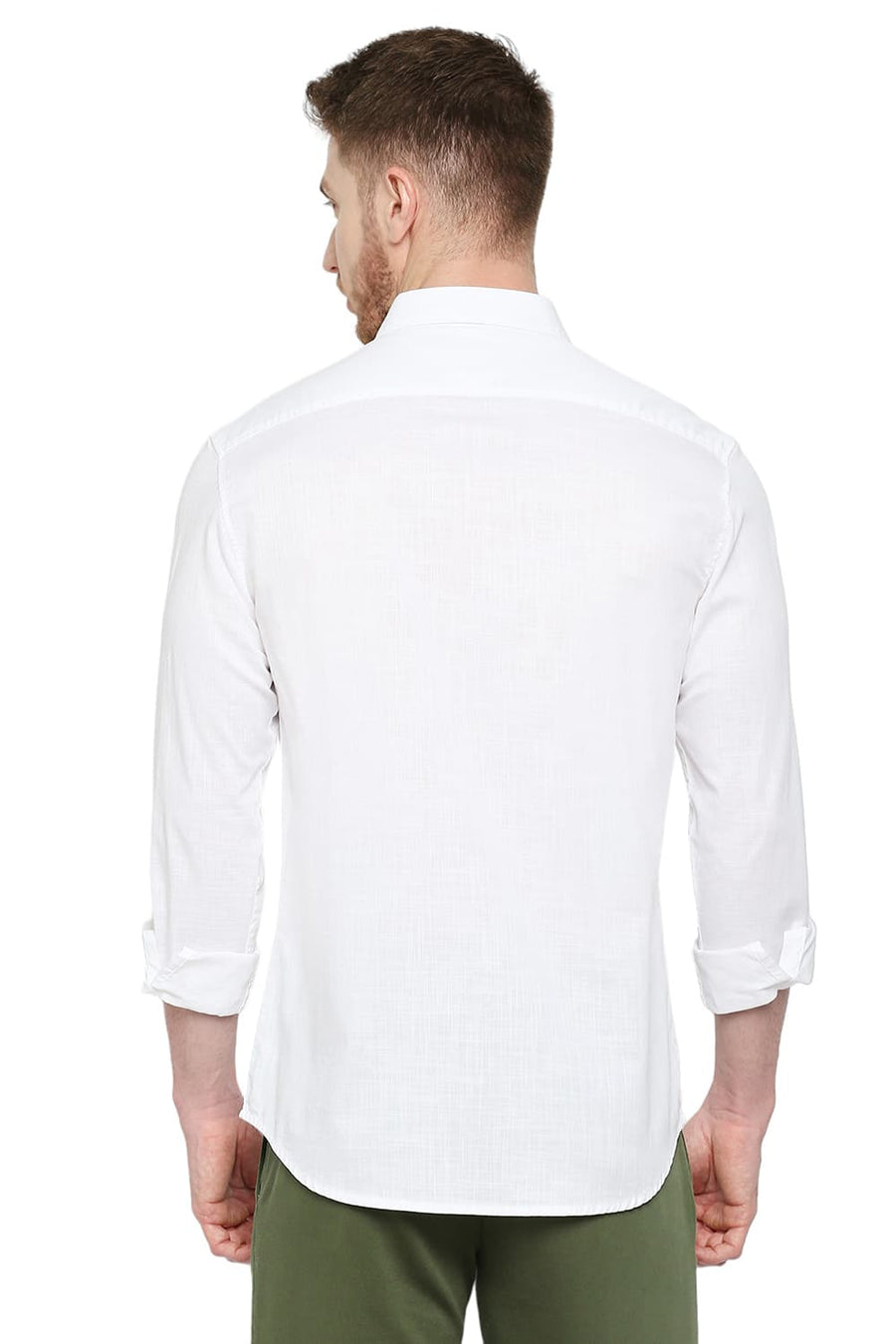 BASICS SLIM FIT BRILLIANT WHITE COTTON SLUB TWILL SHIRT