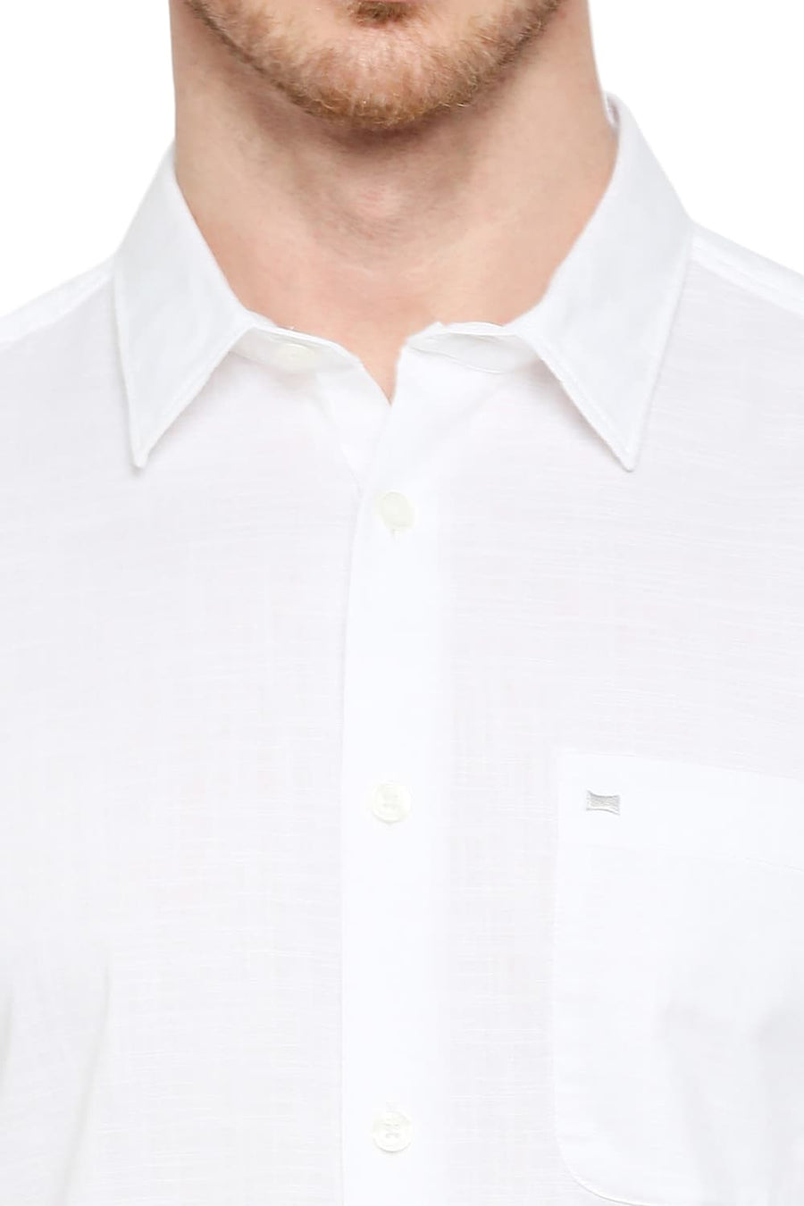 BASICS SLIM FIT BRILLIANT WHITE COTTON SLUB TWILL SHIRT