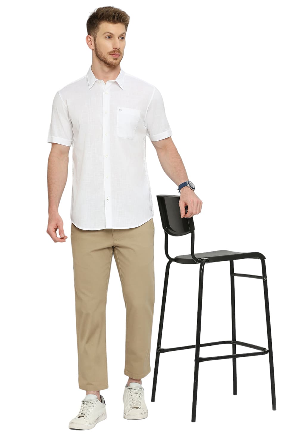 BASICS SLIM FIT COTTON SLUB TWILL HALFSLEEVES SHIRT