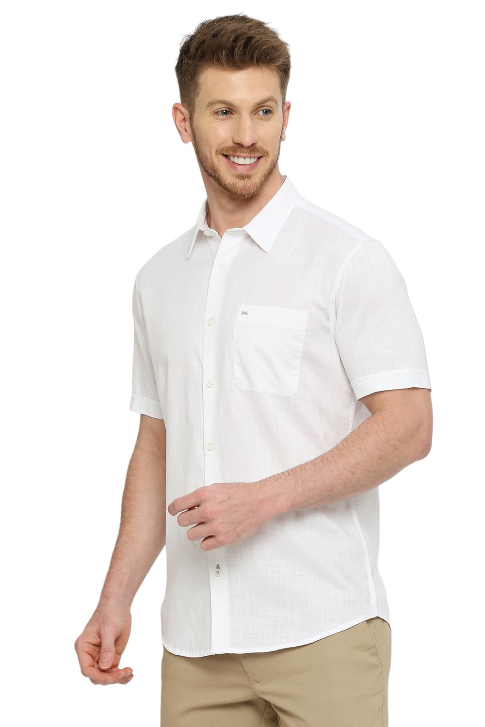 BASICS SLIM FIT COTTON SLUB TWILL HALFSLEEVES SHIRT