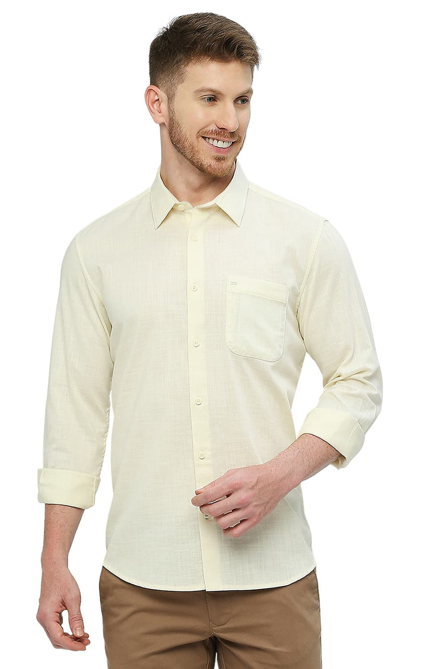 BASICS SLIM FIT IRISH CREAM COTTON SLUB TWILL SHIRT