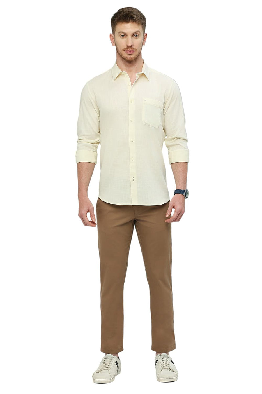 BASICS SLIM FIT IRISH CREAM COTTON SLUB TWILL SHIRT