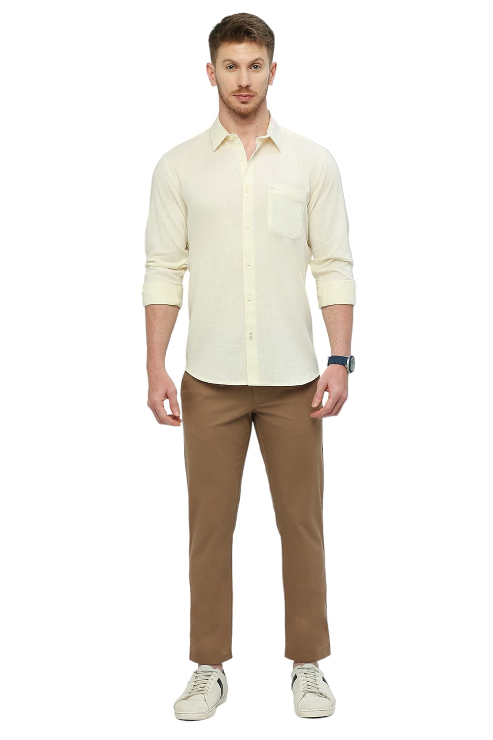 BASICS SLIM FIT COTTON SLUB TWILL SHIRT