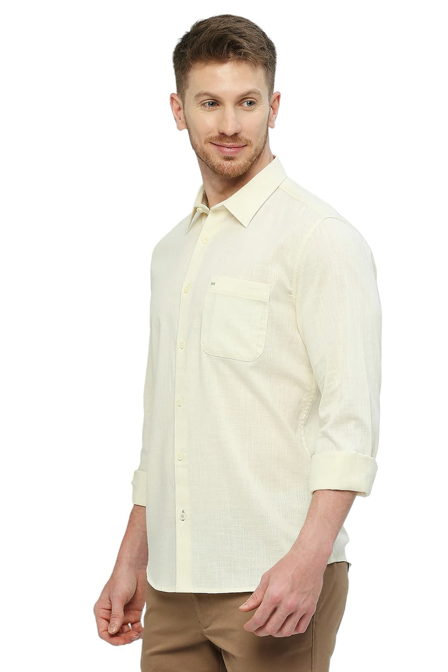BASICS SLIM FIT IRISH CREAM COTTON SLUB TWILL SHIRT