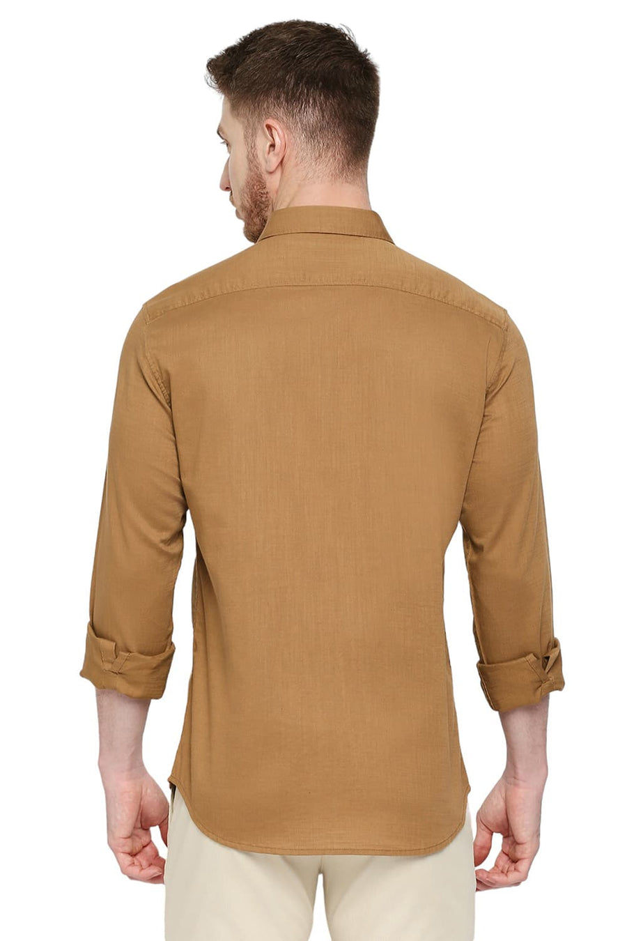BASICS SLIM FIT LION KHAKI COTTON SLUB TWILL SHIRT