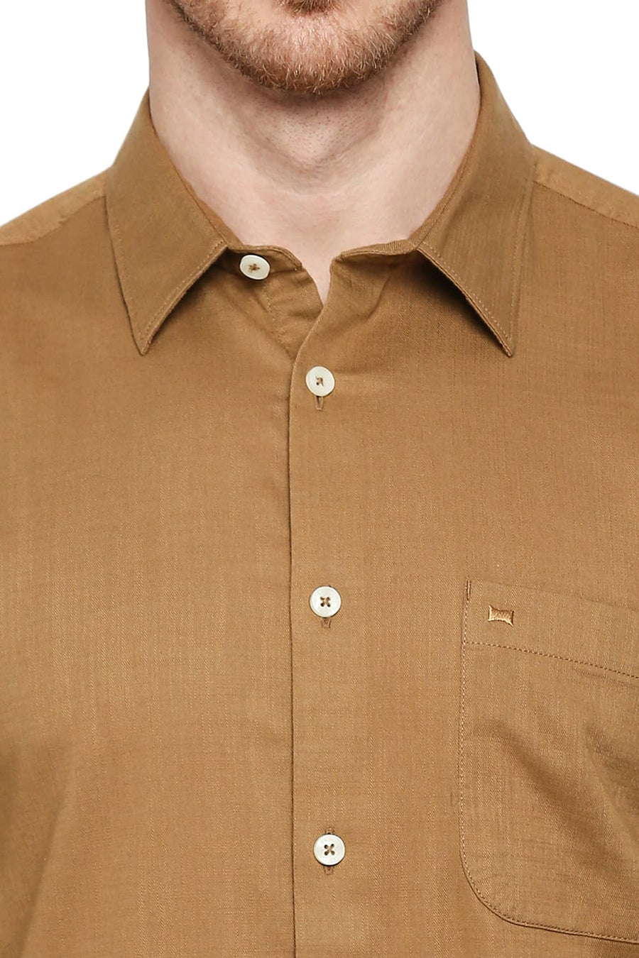 BASICS SLIM FIT LION KHAKI COTTON SLUB TWILL SHIRT
