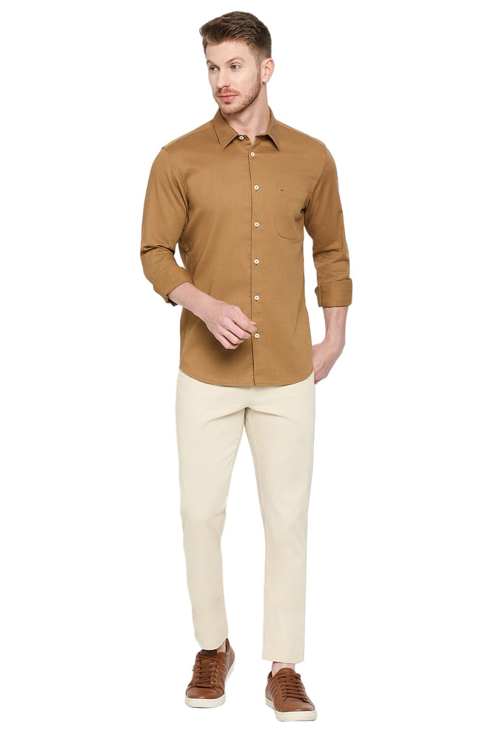 BASICS SLIM FIT COTTON SLUB TWILL SHIRT