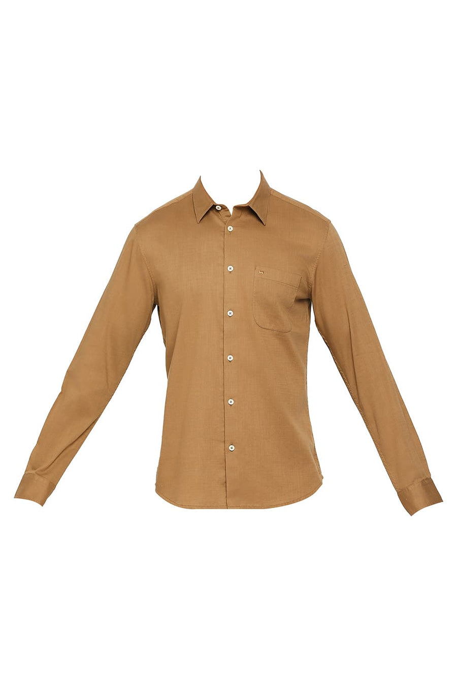 BASICS SLIM FIT LION KHAKI COTTON SLUB TWILL SHIRT