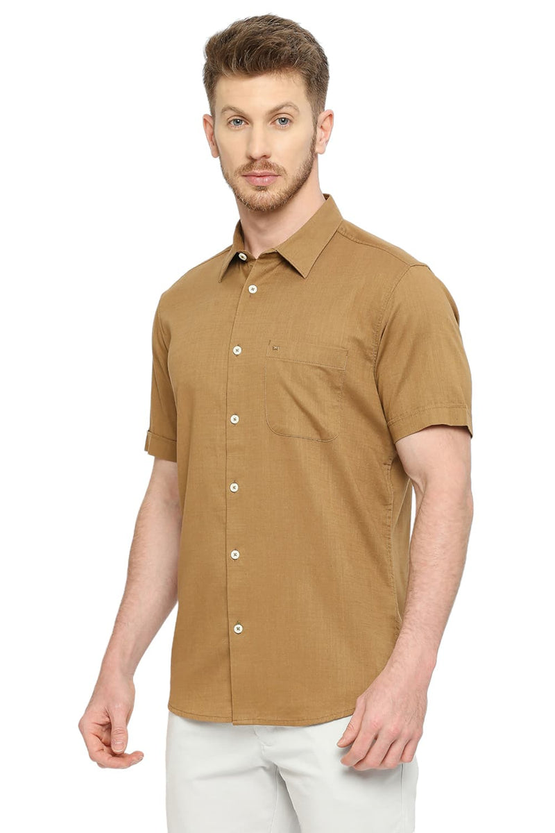 BASICS SLIM FIT COTTON SLUB TWILL HALFSLEEVES SHIRT