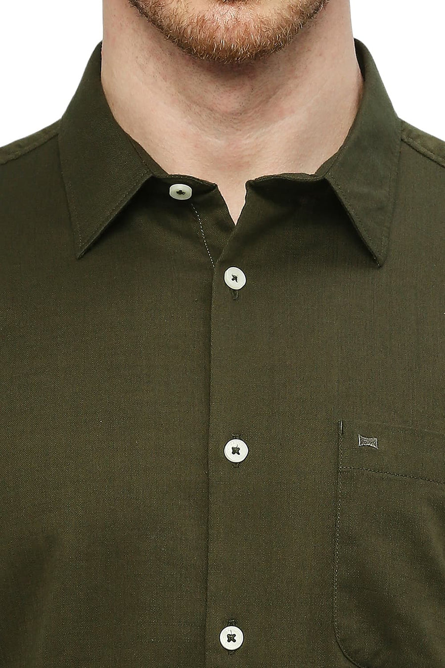 BASICS SLIM FIT MILITARY OLIVE COTTON SLUB TWILL SHIRT