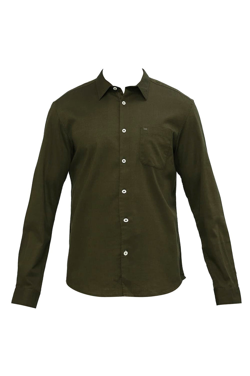 BASICS SLIM FIT COTTON SLUB TWILL SHIRT