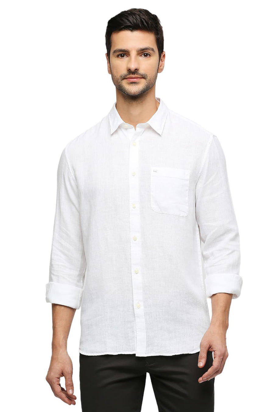 BASICS SLIM FIT CLOUD WHITE LINEN SHIRT
