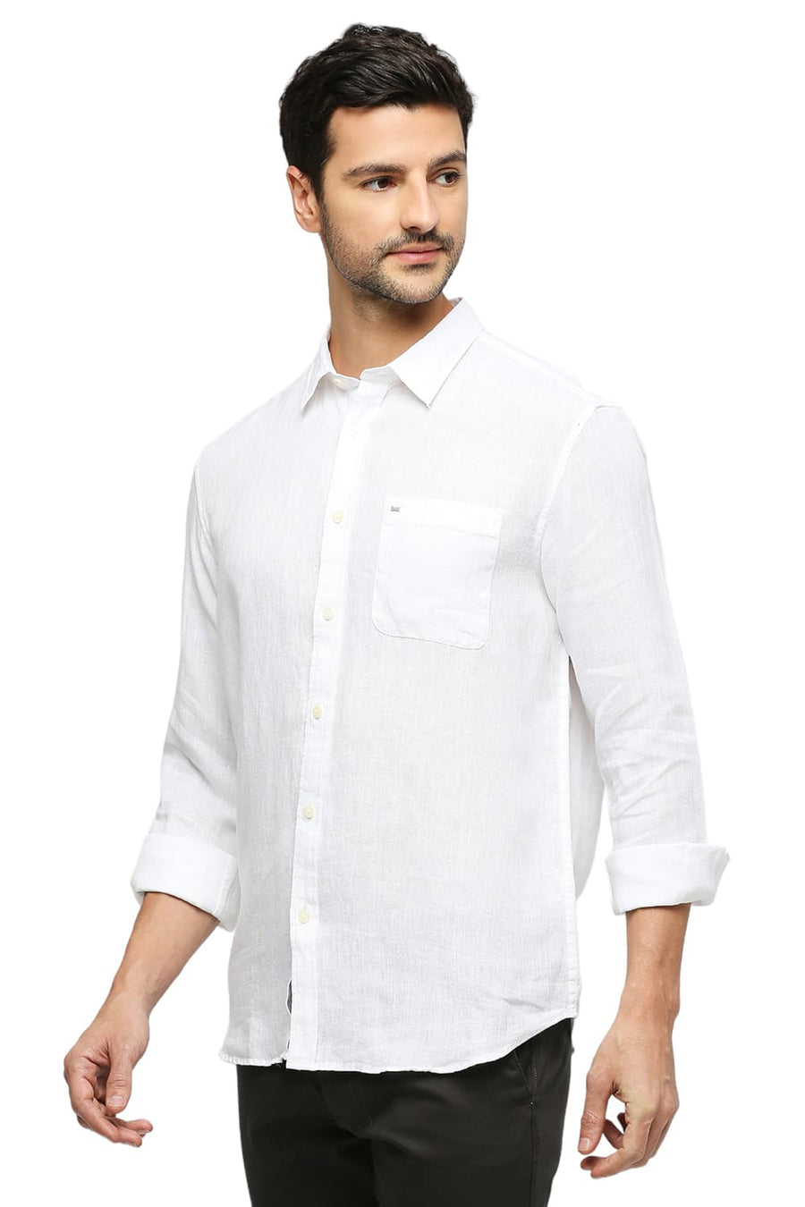 BASICS SLIM FIT CLOUD WHITE LINEN SHIRT