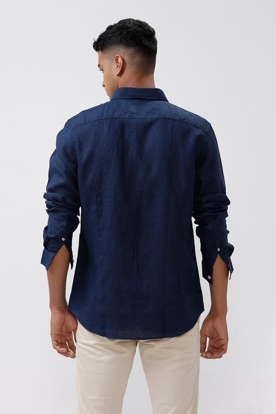 BASICS SLIM FIT PEACOAT NAVY LINEN SHIRT