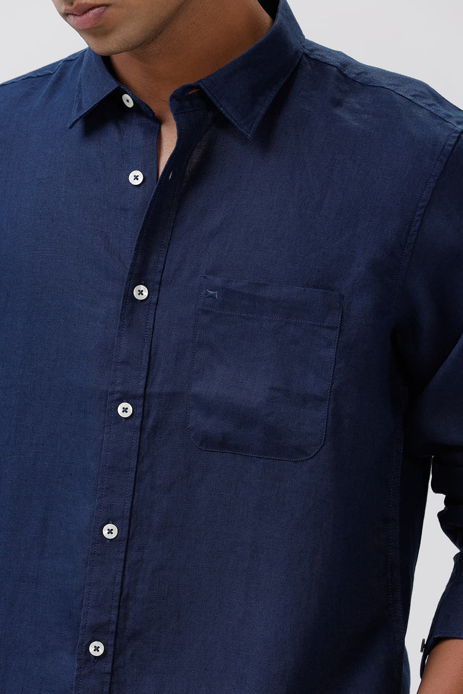 BASICS SLIM FIT PEACOAT NAVY LINEN SHIRT