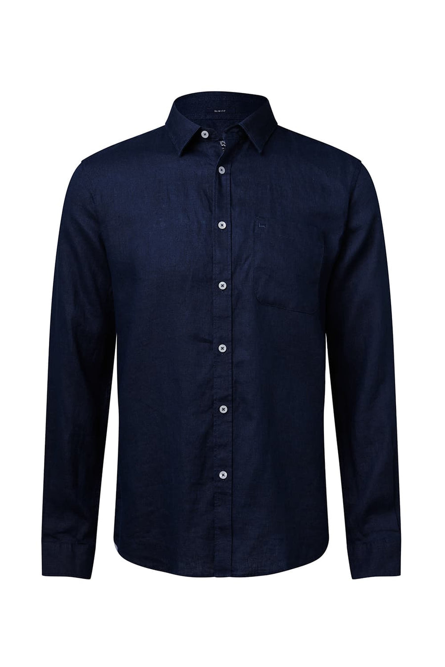 BASICS SLIM FIT PEACOAT NAVY LINEN SHIRT