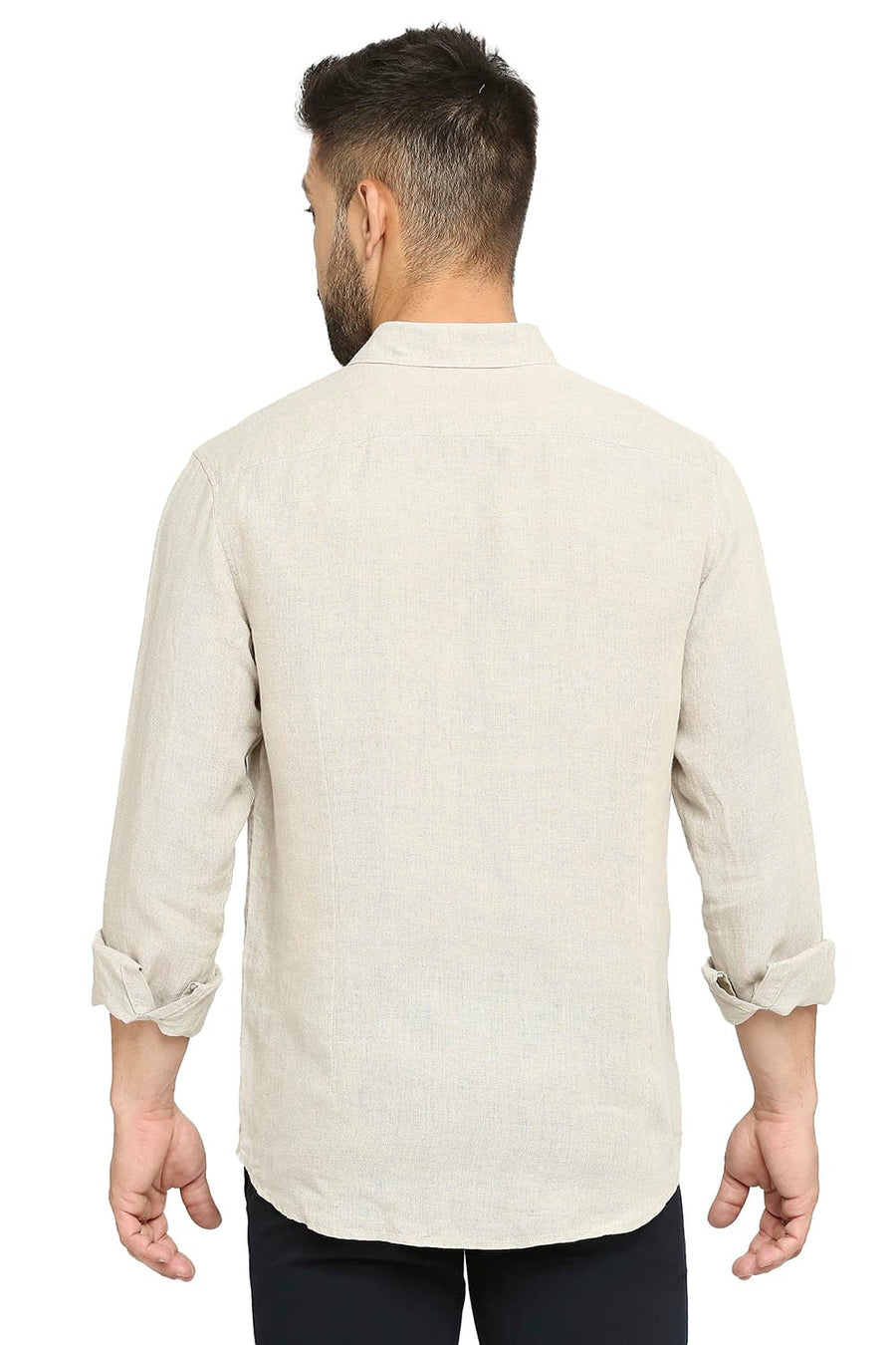 BASICS SLIM FIT NATURAL CREAM LINEN SHIRT