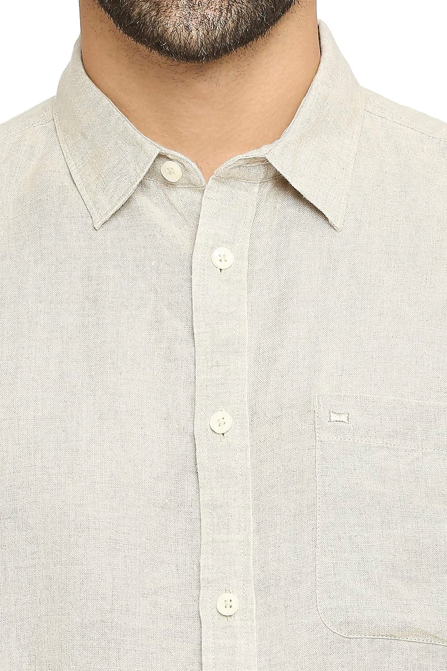 BASICS SLIM FIT NATURAL CREAM LINEN SHIRT