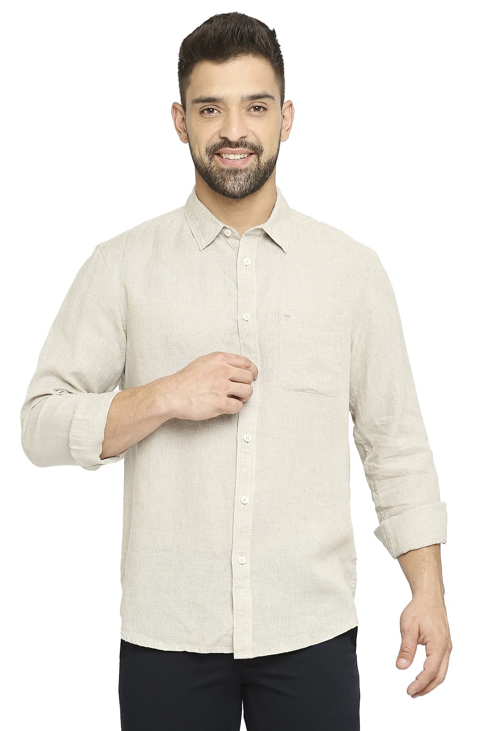 BASICS SLIM FIT LINEN SHIRT