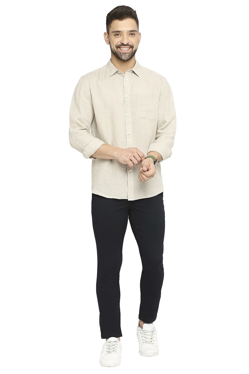 BASICS SLIM FIT LINEN SHIRT