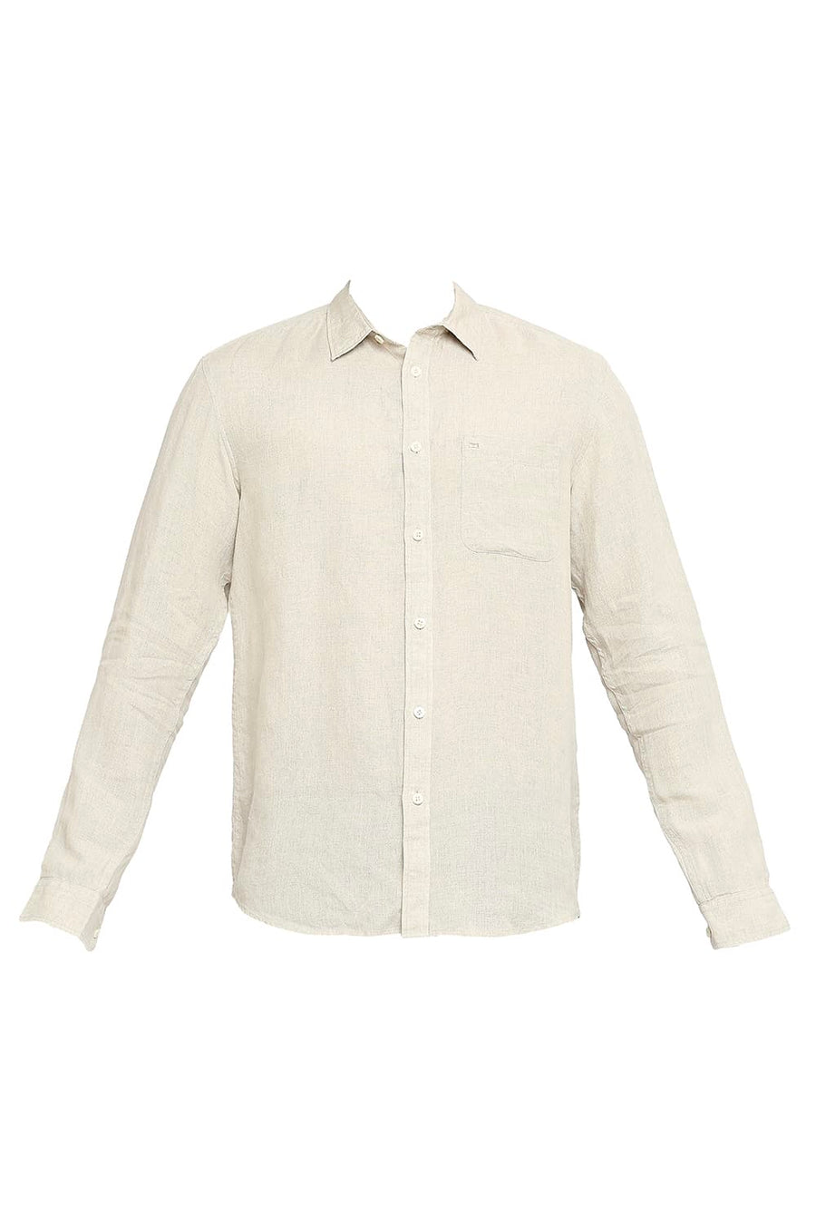 BASICS SLIM FIT NATURAL CREAM LINEN SHIRT