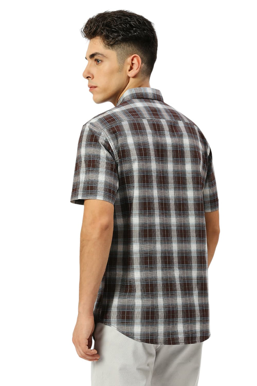 BASICS SLIM FIT COFFEE QUARIZ COTTON FIL-A-FIL CHECKS HALFSLEEVES SHIRT