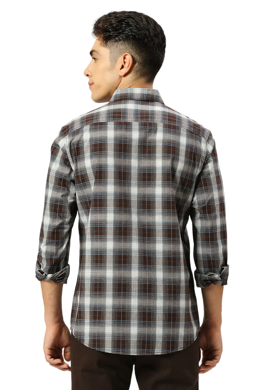 BASICS SLIM FIT COFFEE QUARIZ COTTON FIL-A-FIL CHECKS SHIRT