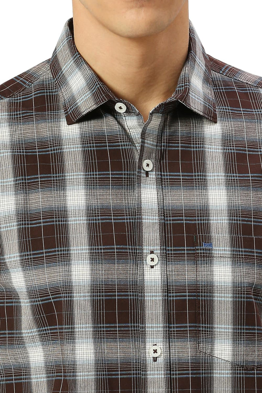 BASICS SLIM FIT COFFEE QUARIZ COTTON FIL-A-FIL CHECKS HALFSLEEVES SHIRT