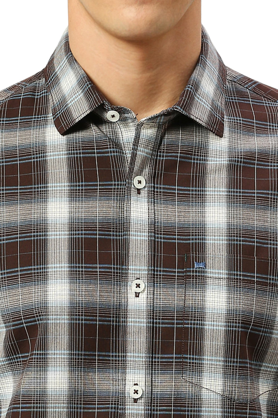 BASICS SLIM FIT COFFEE QUARIZ COTTON FIL-A-FIL CHECKS SHIRT