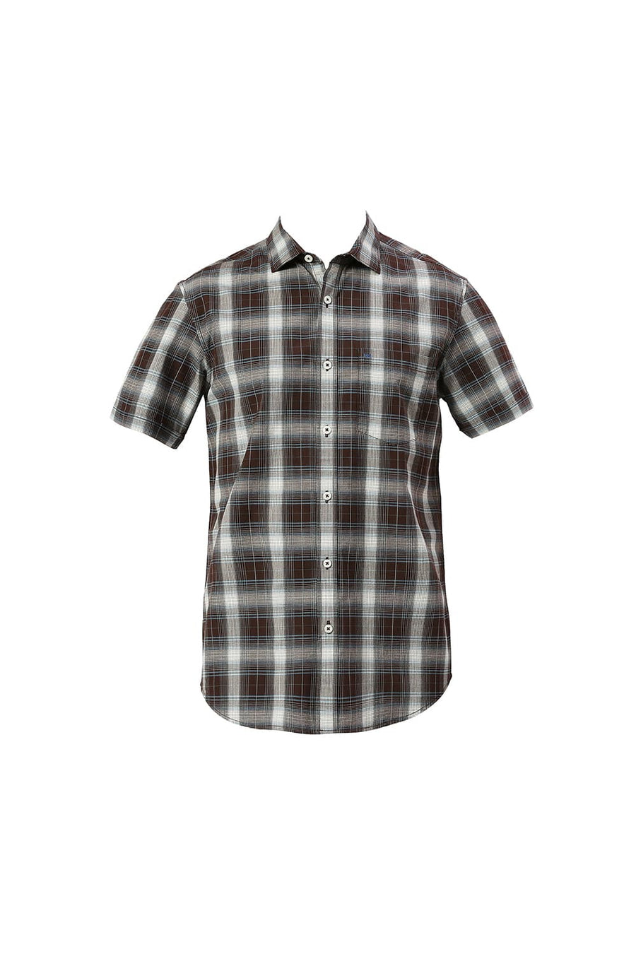 BASICS SLIM FIT COFFEE QUARIZ COTTON FIL-A-FIL CHECKS HALFSLEEVES SHIRT