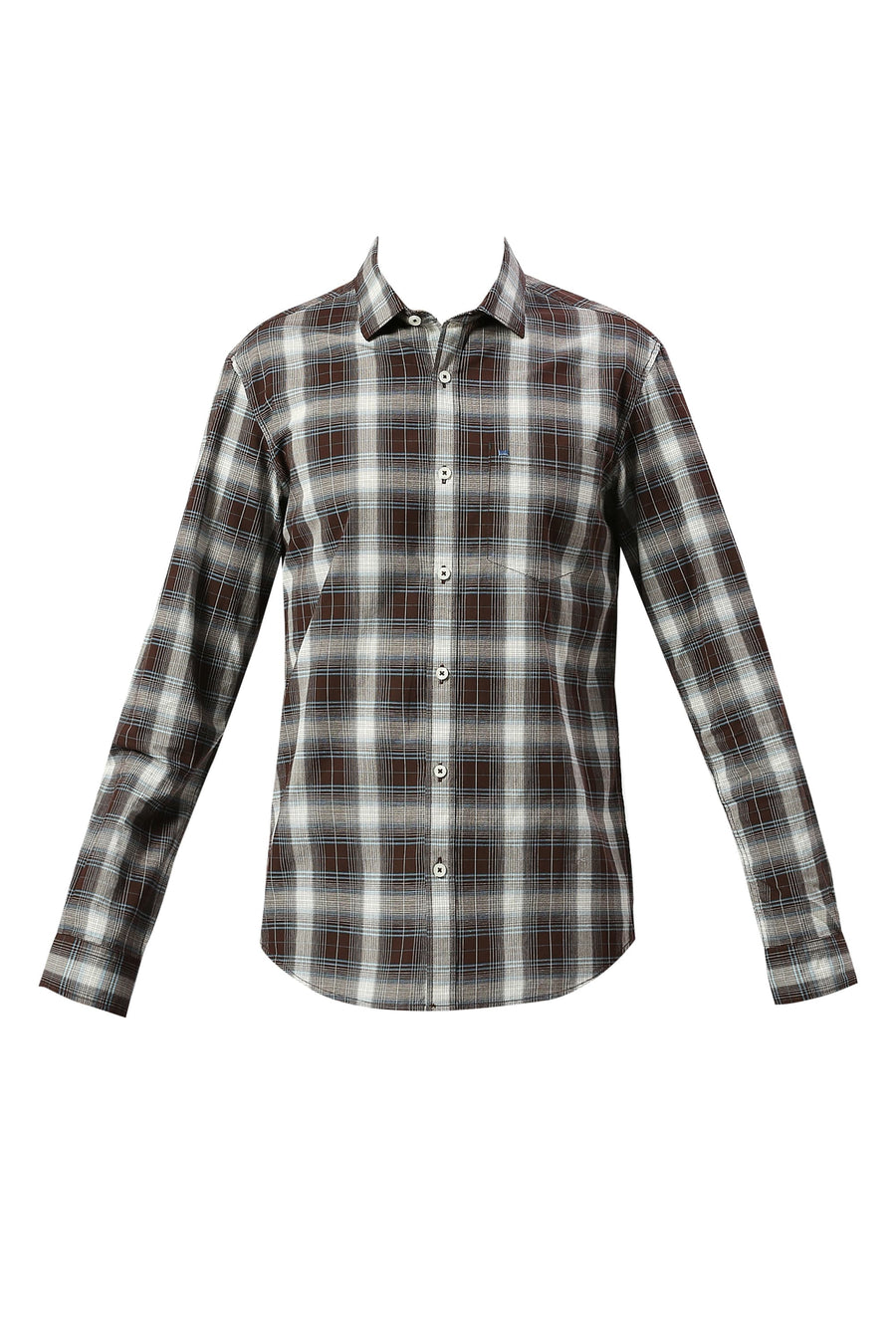 BASICS SLIM FIT COFFEE QUARIZ COTTON FIL-A-FIL CHECKS SHIRT