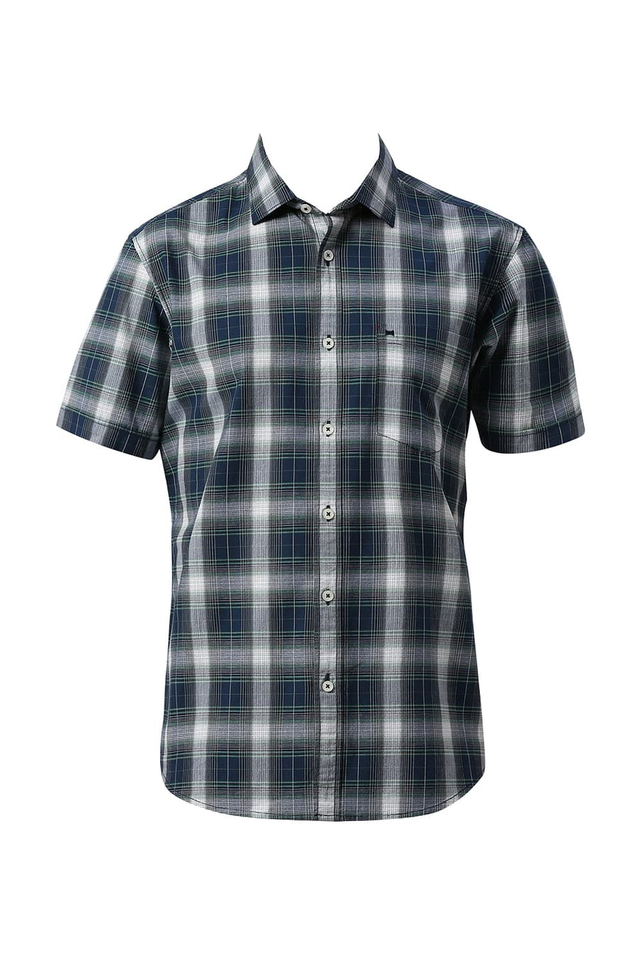 BASICS SLIM FIT BLUEFIN NAVY COTTON FIL-A-FIL CHECKS HALFSLEEVES SHIRT