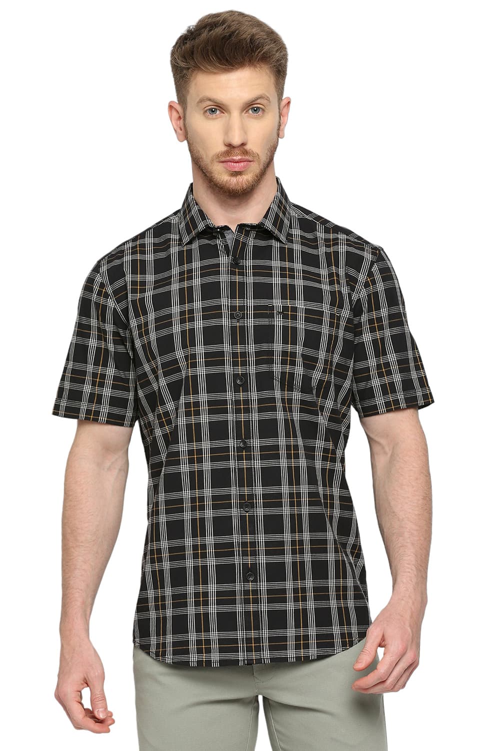 BASICS SLIM FIT COTTON CHECKS SHIRT