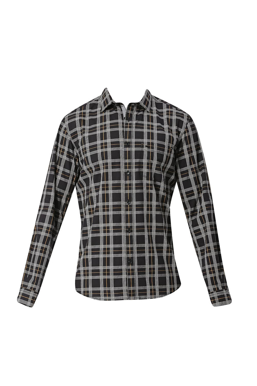 BASICS SLIM FIT ONYX BLACK COTTON CHECKS SHIRT