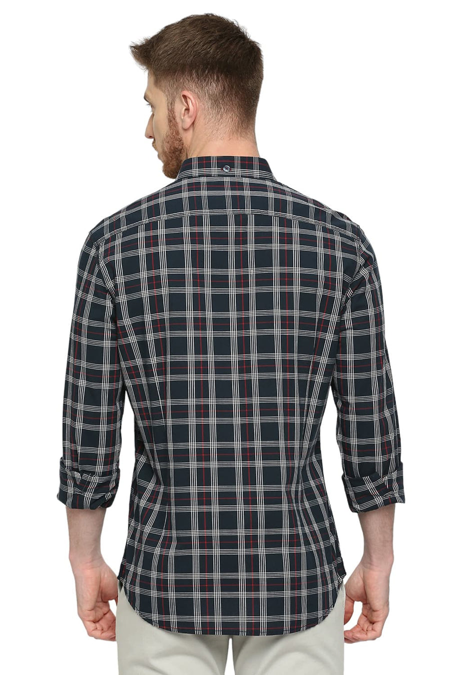 BASICS SLIM FIT BLUEBERRY NAVY COTTON CHECKS SHIRT