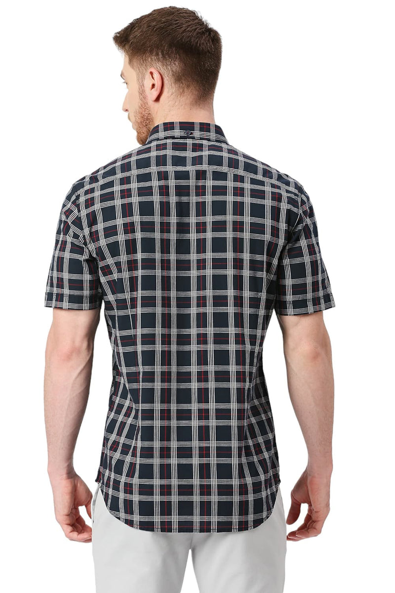 BASICS SLIM FIT COTTON CHECKS HALFSLEEVES SHIRT